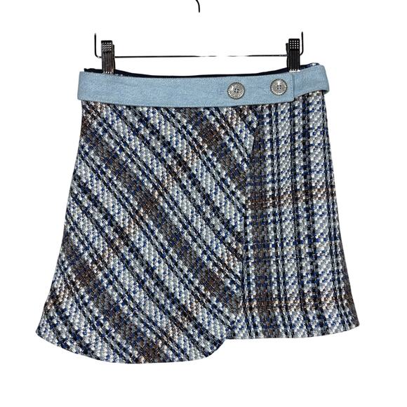 Zara Tweed Skirt Split Front Button Accent Coquette Cute Blue Mini Romantic - S - Picture 1 of 5